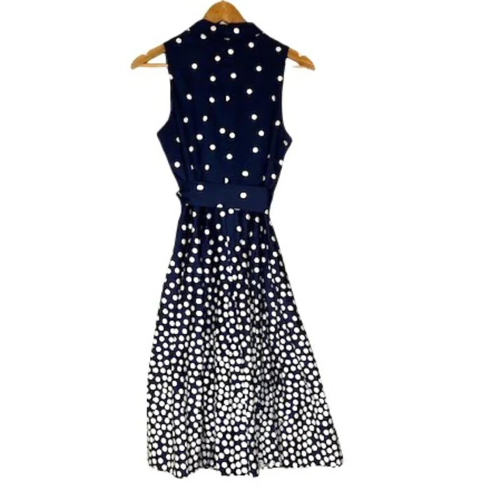 Anne Klein Navy Blue Polka Dot Faux Wrap Dress - Size 6 - Picture 3 of 9